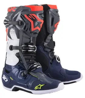 2010020-9079-13 Alpinestars Tech 10 Boots Grey Dark Blue Red Fluo Motocross Mx Size Adult 13