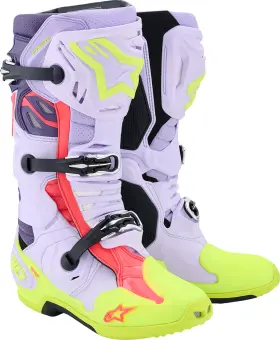 2010520-3150-14 Alpinestars Tech 10 Supervented Boots - Purple/fluorescent Yellow/diva Pink Us