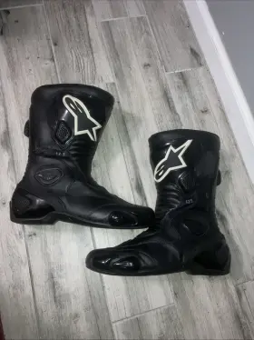 3404-1501 Alpinestars Motorcycle Racing Boots Black Leather Smx-5 Lightly Used Size 12.5