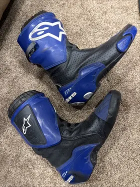 Hd-005481 Alpinestars Supertech 7 Racing Motorcycle Boots Black White And Blue Size 9.5 Hd-005481 Alpinestars Supertech 7 Racing Motorcycle Boots Black White And Blue Size 9.5