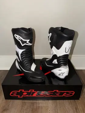34041333 Black Alpinestars Smx S Boots Black/white Size 7.5 Men 9 Women Brand New