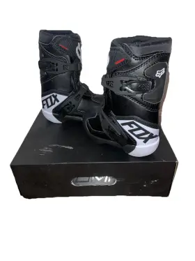 24015-001-10 Fox Racing Comp K Kids Mx Boots Youth Size K10 Black White Dirt Bike Atv Riding