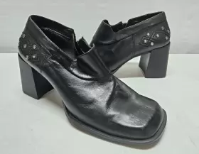 81347 Harley-davidson Womens 9 Black Leather Block Heel Studded Biker Shoes Nice
