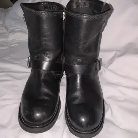 81483 Harley-davidson Woman S Leather Motorcycle Boots Black Buckles Zipper Size 8