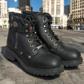 84207 Harley-davidson Motorcycle Boots Womens 7.5 Cimarron Black Leather Side Zip Lace