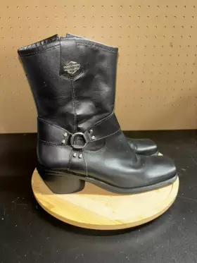 84964 Harley-davidson Womens Black Leather Boots Inside Zip Square Toe Sz 8