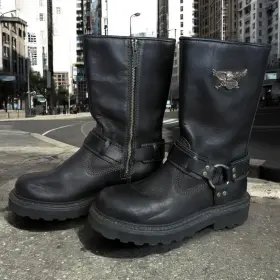 85143 Harley-davidson Motorcycle Boots Mens 7.5 Stratus Black Leather Strap Harness