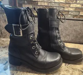 85259 Harley-davidson Womens Black Leather 10.5 Inch Mid-calf Motorcycle Boots Size 8.5