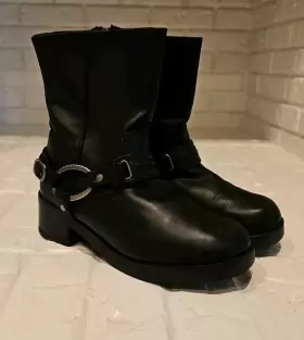 85298 Harley-davidson #85298 Womens 9m Black Leather Zip Up Motorcycle Riding Boots