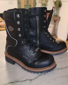 87016 Harley-davidson Tyson Women Size 6 Leather Black Motorcycle Riding Boots