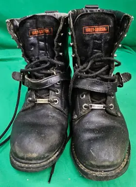 91003 Harley-davidson Black Leather Motorcycle Biker Boots Sz 9.5 Wide Large Wolverine