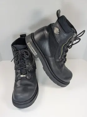 9154 Harley-davidson Leather Motorcycle Boots Mens Sz 8.5 Black Side Zip Riding Boot