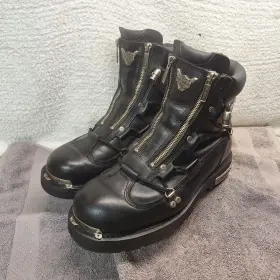 91680 Harley-davidson Brake Light Double Zip Leather Motorcycle Boots Mens Sz 11