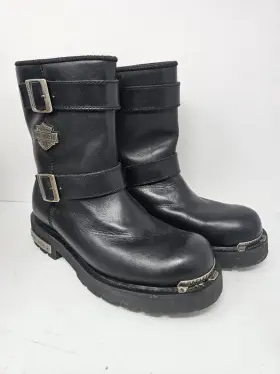 91724 Harley Davidson Riding Boots Mens 9 Black Leather Side Zip W Buckles Read 91724 Harley Davidson Riding Boots Mens 9 Black Leather Side Zip W Buckles Read