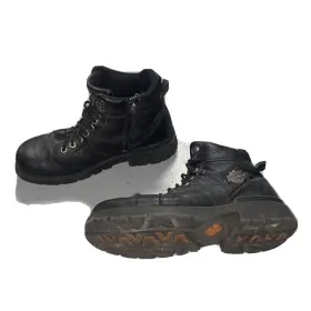 94152 Harley-davidson Motor Cycles Black Leather Lace Up Side Zip Boots Size 8 -