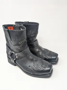 94207 Harley-davidson Flame Overlay Harness Boots Size 9.5 Black Leather Motorcycle