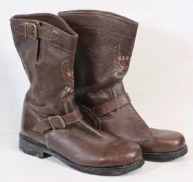 95156 Harley-davidson Leather Boots Tall Brown Buckles Pebbled 13 Inch Mens