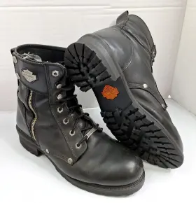 95203 Harley-davidson Mens 10.5 Leather Motorcycle Boots Side Zip Logo Style