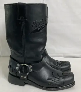 95206 Harley-davidson Men S Sz 10 Flamed Harness Motorcycle Boots Black Leather