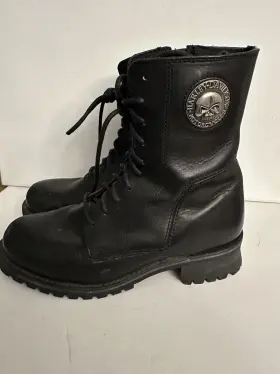 98011 Harley-davidson Mens Black Leather Skull Lace Size Zip Motorcycle Boots 9