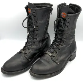 98417 Harley-davidson Leather Motorcycle Riding Boots Side Zip Mens 11.5 Black