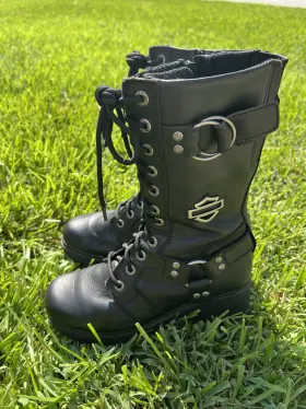 D83736 Harley-davidson D83736/8 Womens S8 Black Leather 12 Inch Height Motorcycle Boots Side Zipper