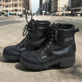 D83877 Harley-davidson Riding Boots Women 7.5 Chunky Side Zip Platform Moto Leather D83877 Harley-davidson Riding Boots Women 7.5 Chunky Side Zip Platform Moto Leather
