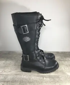 D87082 Harley-davidson Motorcycle Womens Belhaven Knee-hi Black Leather Boots 8