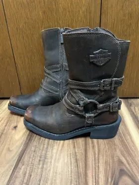 D87092 Harley-davidson Womens H-d Harness Boots Brown Leather Numero De Stock Zippered 7.5m Euc