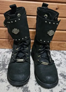 D87195 Harley-davidson Leather Barlyn Motorcycle Boots Gold And Black. #d87195 Size 6