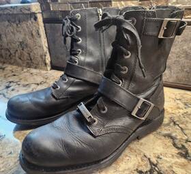 Harley-davidson D95264 Harley-davidson Mens Black Leather Lace-up Zipper Motorcycle Boots Size 10.5