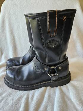 Harley-davidson D95328 Harley-davidson Mens Black Leather Harness Safety Toe Biker Moto Boots Size 9.5