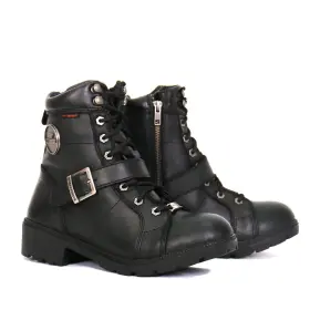 Btl1004 Hot Leathers 192359129898 Ladies 6-inch Black Lace-up Leather Boots With Buckle Strap