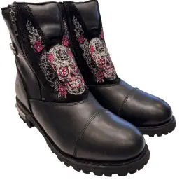 Btl-1009 Hot Leathers New Btl1009 Ladies Sugar Skull Cap Toe Black Leather Boot Sz 10.5 Btl-1009 Hot Leathers New Btl1009 Ladies Sugar Skull Cap Toe Black Leather Boot Sz 10.5