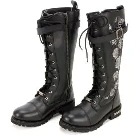 Btl1007-8 Hot Leathers Ladies Black Knee High Wild Roses Leather Boots Womens Size 8