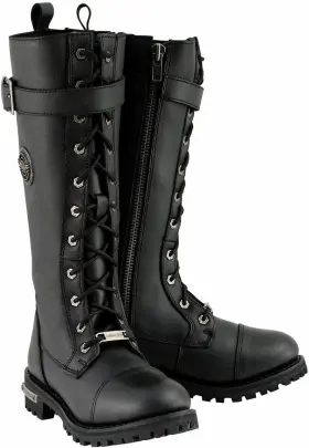 Mbl9355-blk-8.5 Milwaukee Leather Womens Black 14-inch Lace-up High-rise Biker 8.5