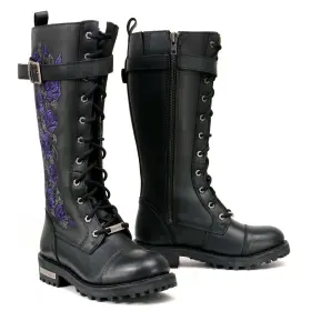 Mbl9357 Milwaukee Leather Womens Black 14 Inch Tall Motorcycle Boots Lace-up