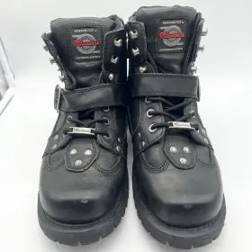 Mb223 Milwaukee Black Leather Women S Short Biker Boots Lace Up Buckle Size 8