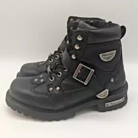 Mb233 Milwaukee Road Captain Black Leather Womens 9 Short Biker Boots Lace Buckle Zip