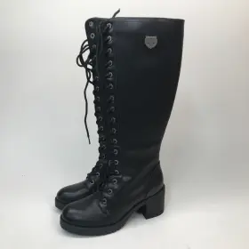 Mbl9442 Milwaukee Performance Leather Women Size 6 Black Lace-up Tall Boots Platform Heel