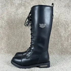 Milwaukee Riders 704078550794 Motorcycle Biker Boots Womens Size 9 Black Tall Lace-up 16 Inch