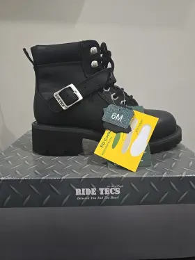 8143m Ride Tecs Ridetecs Womens Zipper Lace Black Leather Motorcycle Riding Boot Sz 6