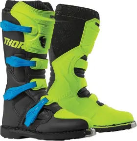 3410-2193 Thor Blitz Xp Fluorescent Green Black Boots - Mx Sole Size 9