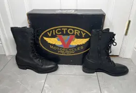 86689-103-580 Victory Motorcycles Women Harness Boots Sz 8 Pull On Zip 11 Inch Tall Black Leather