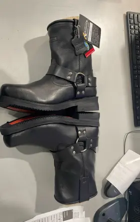 47404 Xelement Footwear 1436 Mens Butch Black Leather Short Harness Motorcycle Boots