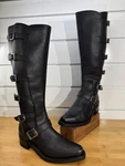Harley Davidson Italy Tall Harness Boots Women 7.5 Black Leather Buckle B39 Pre-owned. Price: $220.00.