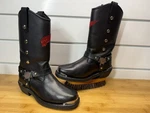Red 1670 Motorcycle Boots Size 6.5 With Silver Accents, & Wings B90 Pre-owned. Price: $100.00.