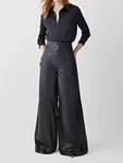 Womens Black Leather 100% Real Lambskin Wide Leg Fit Moto Biker Pants 12 New. Price: $145.09.