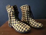 Hot Topic Women's Lace Up Boots 5 Yellow & Navy Gingham Grunge Combat Pre-owned. Price: $7.50.
