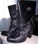 Harley-davidson Black Leather Studded Buckle Zip Biker Boots Women's 6 Pre-owned. Price: $25.00.